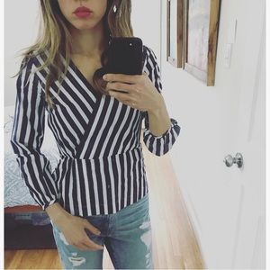 JCrew Wrap top blouse stripe Madewell Alexa chung
